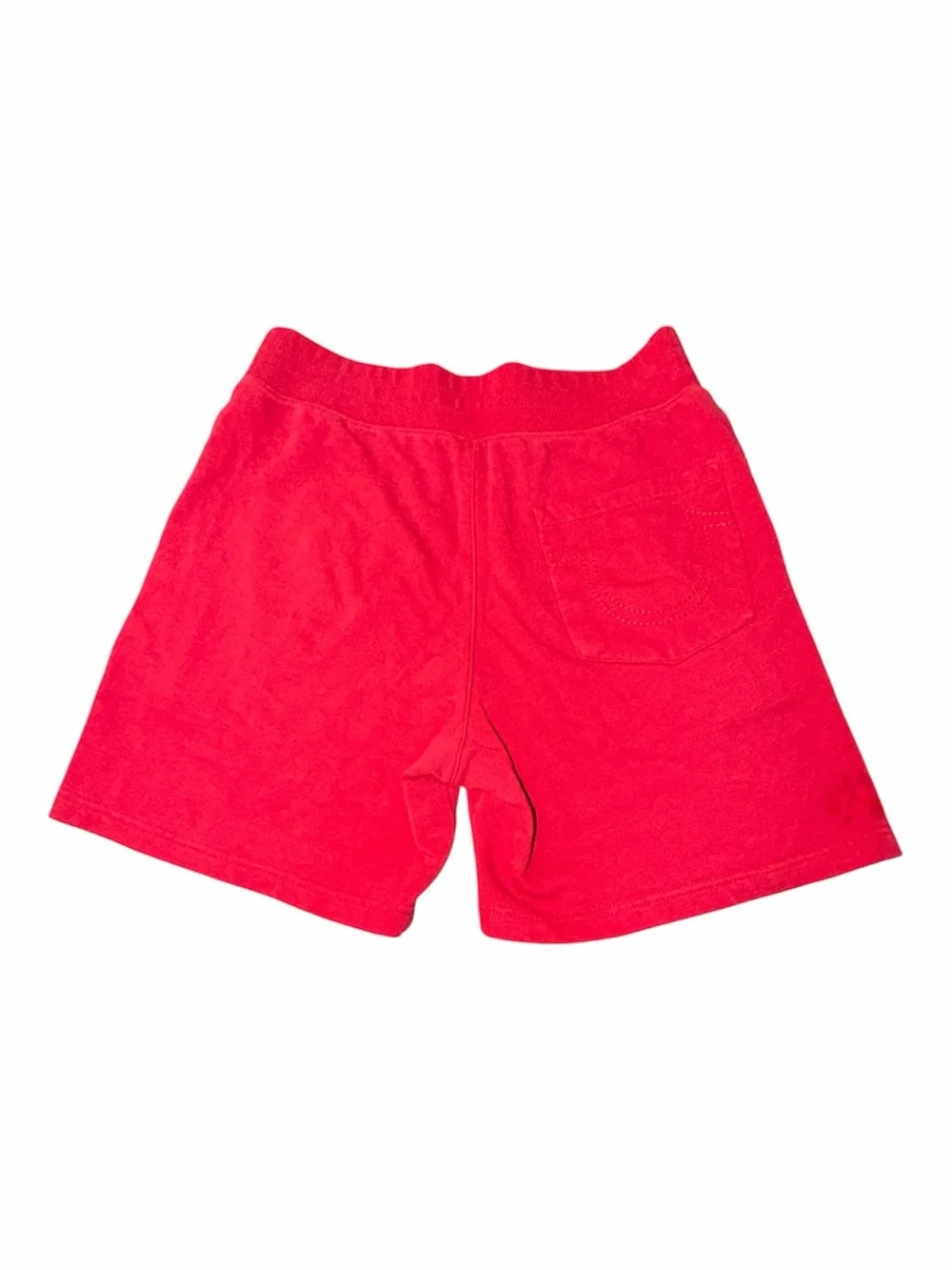 True Religion Red Fleece Shorts Horseshoe Logo Sz S — No Drawstring